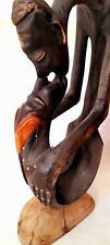 Vintage African Hand Carved Wooden Dark Stained Sculpture Couples Infinity Shape picture