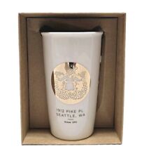 Starbucks Coffee White Porcelain and Gold Graphic Mug w/ Lid and Box Collectible picture