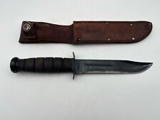 Ka-Bar Olean, NY USMC Fixed Blade Fighting Knife W/Leather Sheath 7” Blade picture