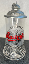Budweiser Budvar Centennial Glass Stein w Pewter Lid Czech 1895 - 1995 RARE picture