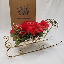 Vtg Christmas Home Interiors Santa Sleigh Brass Poinsettia Wreath Candle Holder picture
