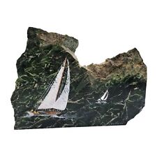 Nautical Boats Oil Painting On Jade Stone Home Accents Decor Rare Handpainted  picture