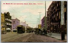 Lima Ohio c1910 Postcard Market Street & Interurban Trolley Depot Pipers Grocery picture