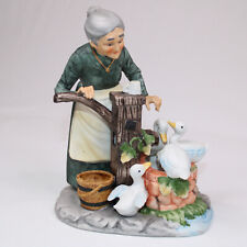 Vintage Lefton 5755 Figurine Bisque Porcelain Woman At Water Pump With Ducks picture