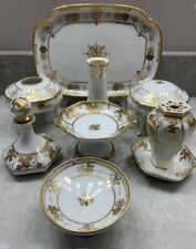 Vintage Hand Painted Porcelain Lefton 8 Piece Vanity Set Romantic Gold Trim picture