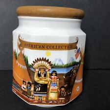 Vintage NIKKO American Collection CANISTER Wooden Lid Native American Village picture