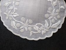 Antique Vtg White Floral Hand Embroidery Silk on Linen Dessert Doilies  7