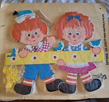 Vintage 1972 Kids Raggedy Ann & Andy Wall Hanging Coat Rack New Never Open. picture