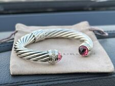David Yurman Sterling Silver 10mm Cable Bracelet with Tourmaline & Diamonds HALO picture