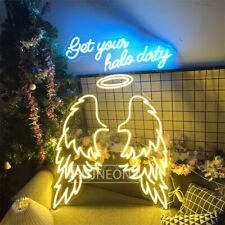 110cmx75cm Angle Wing Neon Sign Get Your Halo Dirty Sign Salon Shop Wedding Wall picture