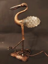 ANTIQUE RARE GERMAN ART NOUVEAU ART & CRAFT HERON IRON FIGURAL BIRD LAMP picture