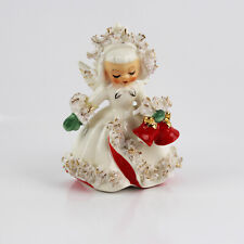 Holt Howard 1960 Christmas Porcelain Angel w/ Bells Candle Holder Spaghetti Trim picture