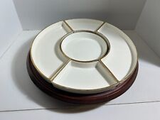 German, vintage Lazy Susan, wood rotating stand, 5 Porcelain Dishes  1930s-40s picture