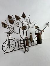Vintage ENESCO IMPORTS Tree & Bike Metal Wall Hanging 3D Folk Art picture