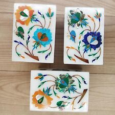 Floral Design Inlay Work Jewelry Box Marble Bracelet Box for Her Set of 3 Pieces picture