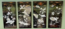 Oriental Shell Art Black Lacquer Wall Hangings 4 Panels 15.75