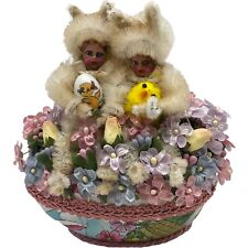 Vintage Kitsch Easter Assemblage Paper Mache Children Egg Chenille Artisan OOAK picture