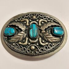 Vtg Alpaca Mexico Silver Turquoise Belt Buckle Southwestern Native American picture