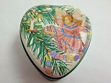 Small Heart Shaped Metal Tin Trinket Box Angel Christmas Tree 2 inch Green  picture