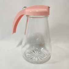 Vintage Federal Glass Syrup Dispenser With Pink Plastic Lid No Chips Or Cracks picture