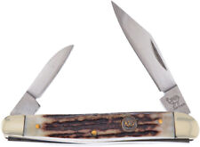 Hen & Rooster Pocket Knife Slip-Joint Brown Deer Stag Stainless 2 Blades 332DS picture