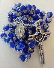 Beautiful Blue Catholic Murano Millefiori Glass Rosary Crucifix, Italy picture