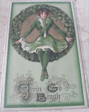1912 St. Patrick's Day Postcard Signed John Winsch, Clover Wreath Pretty Lady picture
