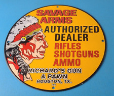 Vintage Savage Arms Porcelain Sign - Rifles Shot Guns Ammo - Gas Pump Plate Sign picture