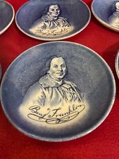 RARE Set: 6 Liberty Blue 4 1/4” Wedgwood coasters butter pat Benjamin Franklin picture