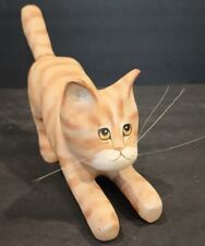 Wood Ginger Cat Figurine Hand Painted Folk Art Signed Frazer 9.5
