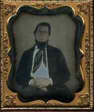 1850s Daguerreotype Of Sad? Bearded Man Full Leather Case - Nice Photo 1800s picture