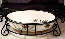 Laurie Gates Pottery Casserole Dish Black Daisy Hand Painted Wrought Iron Stand  picture
