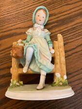 Holly Hobbie Reveries Porcelain Girl Sitting On Fence in Garden Sculpture 1979 picture