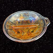 Vintage Carnival Glass Bowl With Handle Iridescent Glass Divided Dish 1980s 8