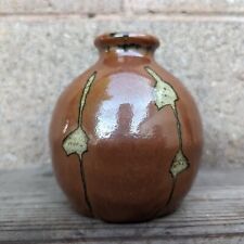 Japanese Mashiko Mingei Studio Pottery Round Bottle Vase Brown Kaki Glaze picture