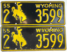 Wyoming 1955 License Plate Set Vintage Auto Tag Laramie Co Cave Decor Collector picture