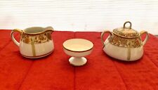 Noritake Sugar with Lid Creamer Dish Gold Bead Trim Nippon M-in-Wreath ANTIQUE picture