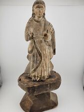 Antique 1700's carved wood polychromed religious Santos Mary sculpture statue. picture