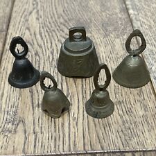 Vintage Lot 5 Sarna Etched Brass India Miniature Bells picture
