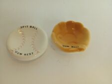 Vintage Set Of 2 Gum Saver Keeper Rest porcelain Baseball And Mitt gum holder picture