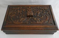 Antique Carved Wood Table Jewelry Letters Keepsake Box picture