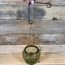 Vintage MCM Avocado Floral Green Glass Hanging Planter  picture