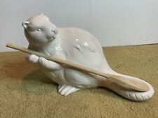 Large White Ceramic Figural Beaver Spoon Rest Sculpture Holder Figurine 8 1/2