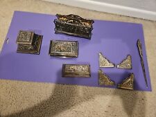ANTIQUE VICTORIAN JENNINGS BROTHERS BRONZED METAL DESK SET INKWELL W/ Ltr Opener picture