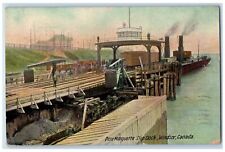 1910 Pere Marquette Slip Dock Scene Windsor Canada CA Posted Steamship Postcard picture