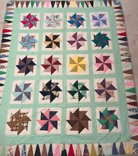 Vintage Pinwheel Star Patchwork Square Double Sided Hand Quilted Quilt 89