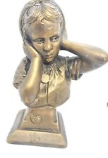 Vintage 1950s Plaster / Chalkware Sculpture Bust of Girl with Hands to Ears  picture