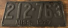 Vintage 1927 Mississippi License Plate 212-763 picture