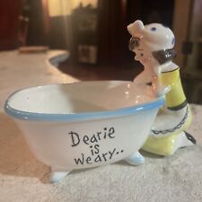 Vintage Dearie Is Weary Soap Dish Girl Cleaning Claw Foot Bathtub Enesco picture