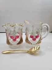 Vtg Westmoreland Clear Pressed Glass Open Sugar & Creamer Set Red Cherries AS IS picture